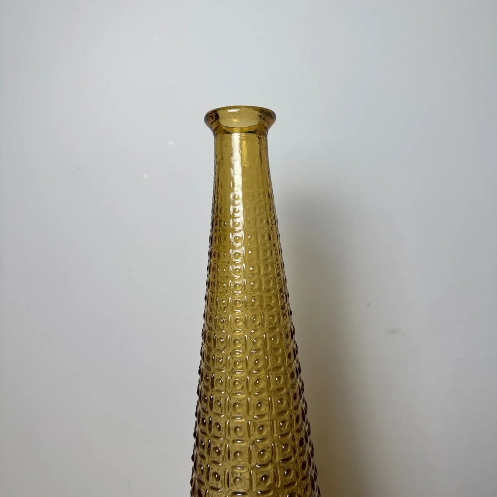 Vintage Tall Empoli Genie Amber Glass Bottle Decanter Italy Vase Embossed MCM‎